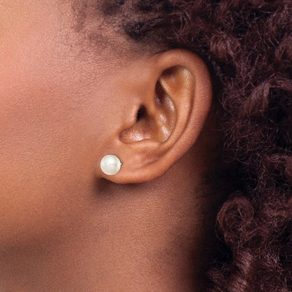 Sterling Silver Rhodium-plated 8-9mm White Button Freshwater Cultured Pearl Post Earrings