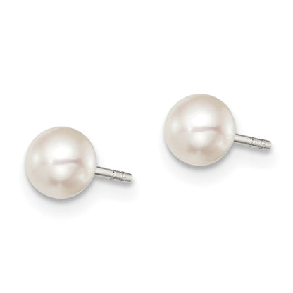 Sterling Silver Rhodium-plated 4-5mm White Button Freshwater Cultured Pearl Post Earrings