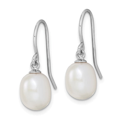 Sterling Silver Rhodium-plated 8-9mm White Teardrop Freshwater Cultured Pearl Dangle Earrings