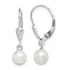 Sterling Silver Rhodium-plated 6-7mm White Round Freshwater Cultured Pearl Leverback Dangle Earrings