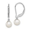 Sterling Silver Rhodium-plated 6-7mm White Round Freshwater Cultured Pearl Leverback Dangle Earrings