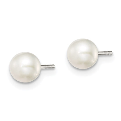 Sterling Silver Rhodium-plated 5-6mm White Button Freshwater Cultured Pearl Post Earrings