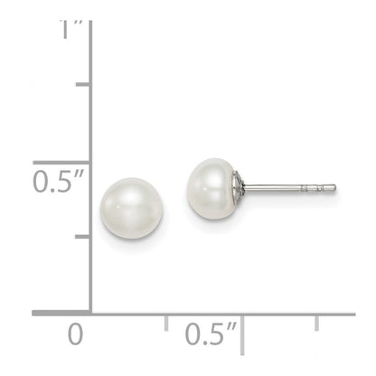 Sterling Silver Rhodium-plated 5-6mm White Button Freshwater Cultured Pearl Post Earrings