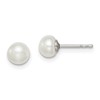 Sterling Silver Rhodium-plated 5-6mm White Button Freshwater Cultured Pearl Post Earrings