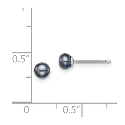 Sterling Silver Rhodium-plated 4-5mm Black Button Freshwater Cultured Pearl Post Earrings