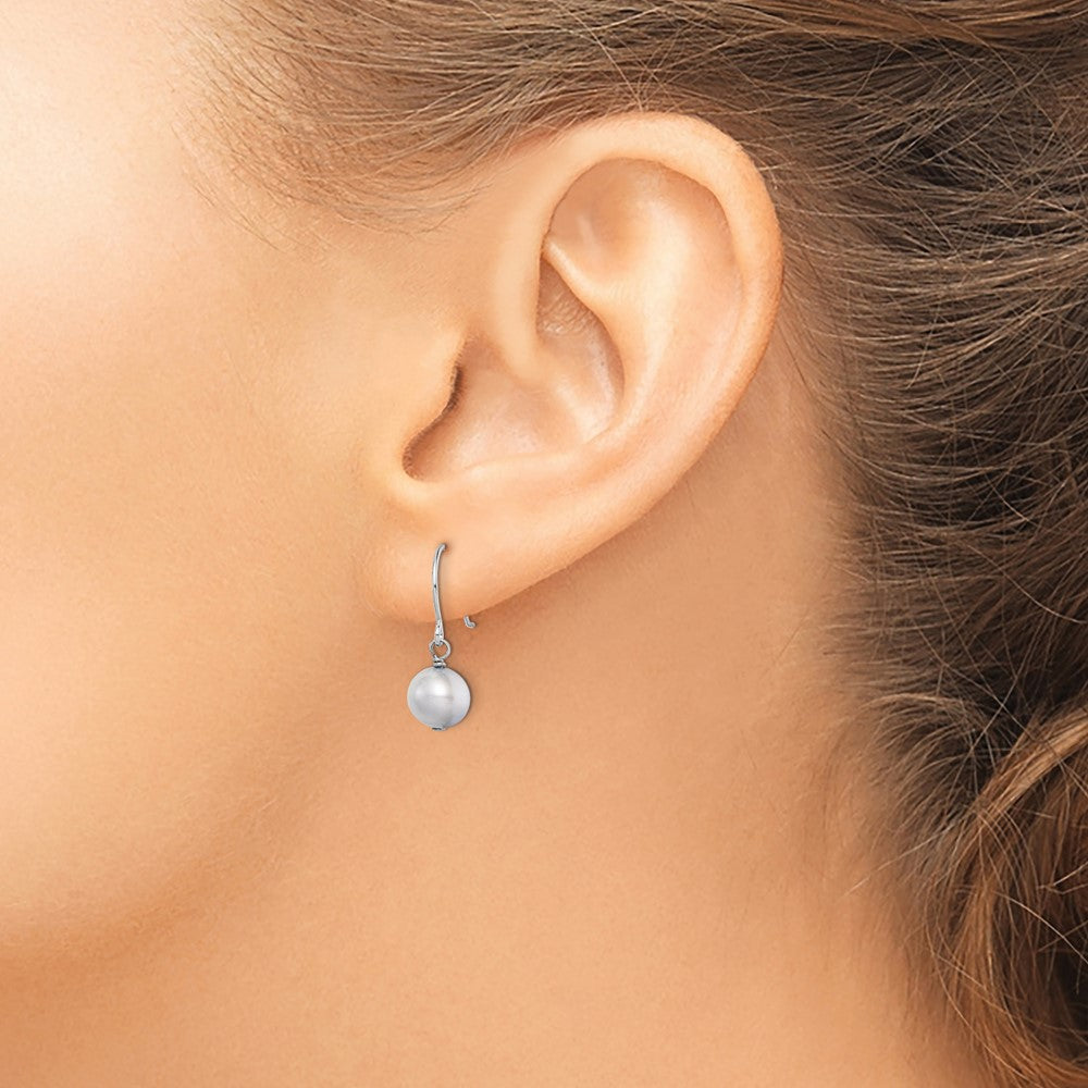 Sterling Silver Rhodium-plated 7-8mm Grey Semi-Round Freshwater Cultured Pearl Dangle Earrings