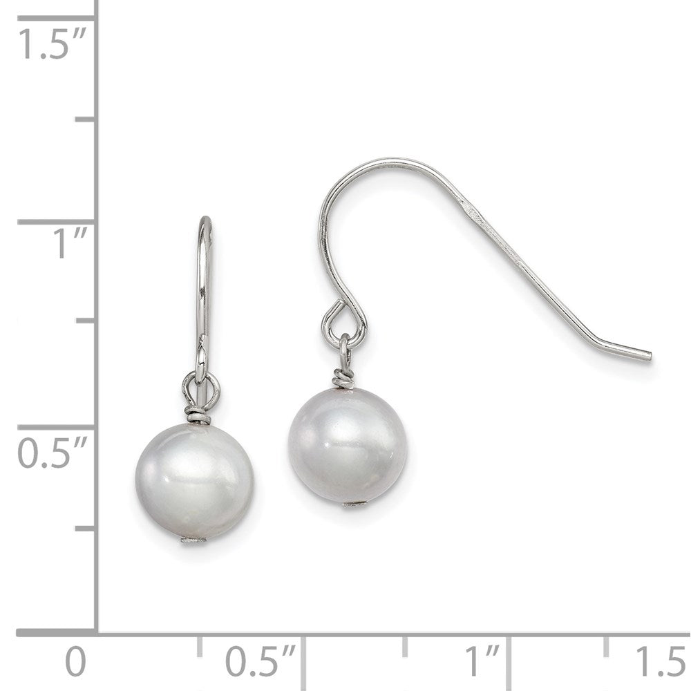 Sterling Silver Rhodium-plated 7-8mm Grey Semi-Round Freshwater Cultured Pearl Dangle Earrings