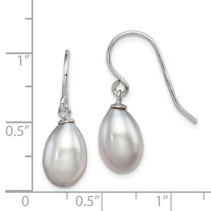 Sterling Silver Rhodium-plated Grey 8-9mm Rice Freshwater Cultured Pearl Dangle Earrings