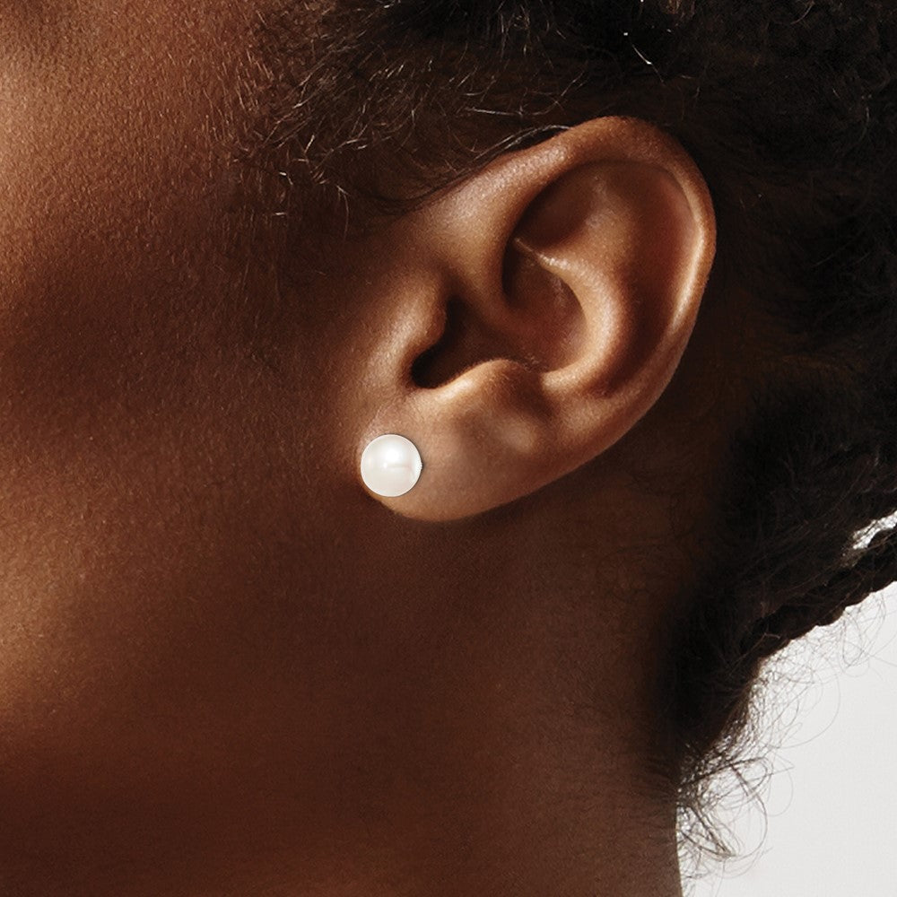 Sterling Silver Rhodium-plated 7-8mm White Button Freshwater Cultured Pearl Post Earrings