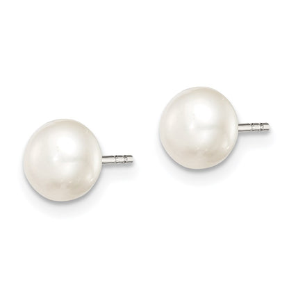 Sterling Silver Rhodium-plated 6-7mm White Button Freshwater Cultured Pearl Post Earrings
