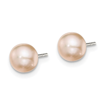 Sterling Silver Rhodium-plated 6-7mm Pink Button Freshwater Cultured Pearl Post Earrings