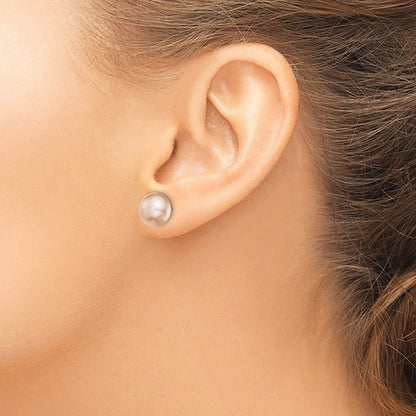 Sterling Silver Rhodium-plated 10-11mm Pink Button Freshwater Cultured Pearl Post Earrings