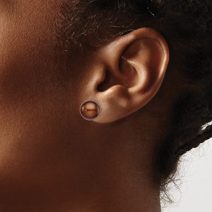 Sterling Silver Rhodium-plated 10-11mm Brown Button Freshwater Cultured Pearl Post Earrings
