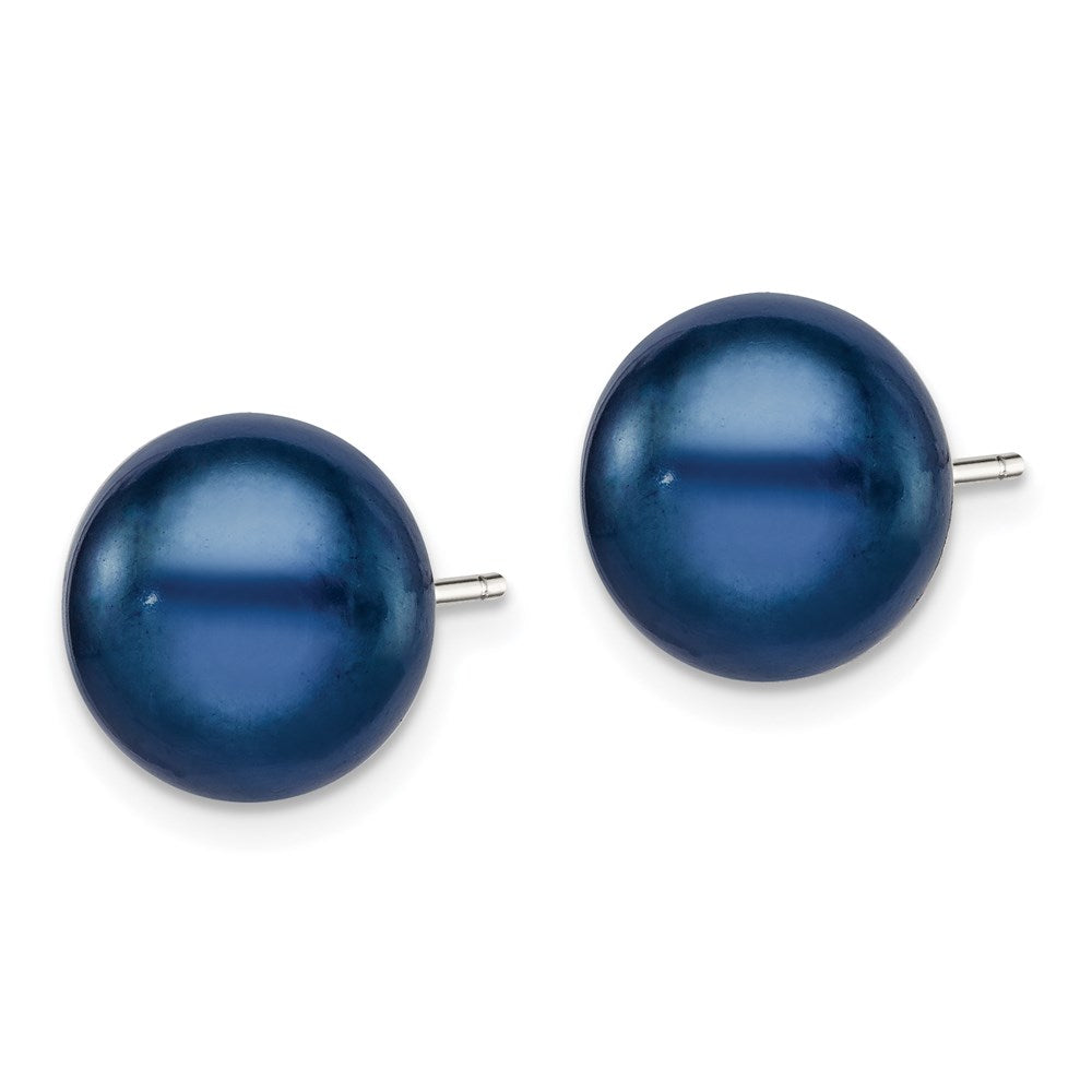 Sterling Silver Rhodium-plated 10-11mm Black Button Freshwater Cultured Pearl Post Earrings