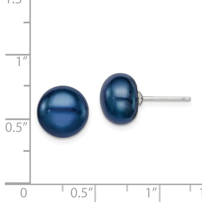 Sterling Silver Rhodium-plated 10-11mm Black Button Freshwater Cultured Pearl Post Earrings