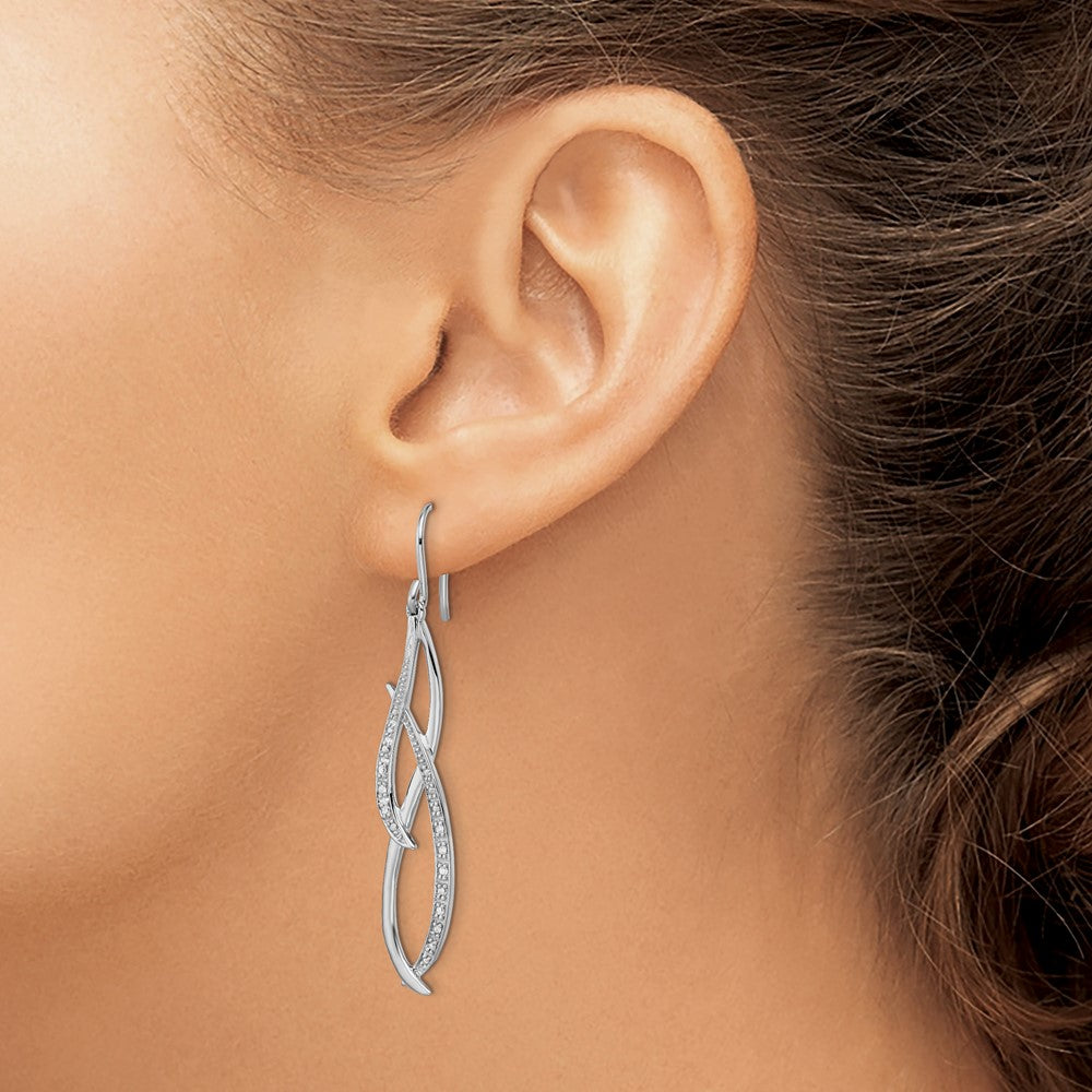 Sterling Silver Rhodium Diam. Dangle Earrings