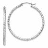 Sterling Silver Rhodium Plated Diamond-cut 2x35mm Hoop Earrings