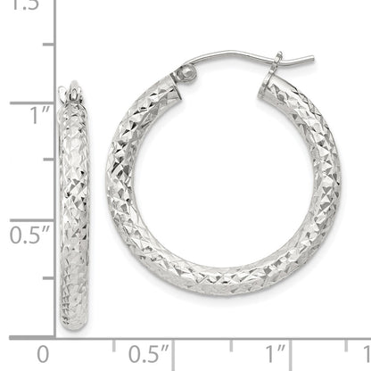 Sterling Silver D/C 3x25mm Hoop Earrings