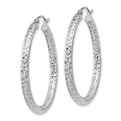 Sterling Silver Rhodium-plated D/C 3x35mm Hoop Earrings
