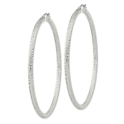 Sterling Silver D/C 3x65mm Hoop Earrings
