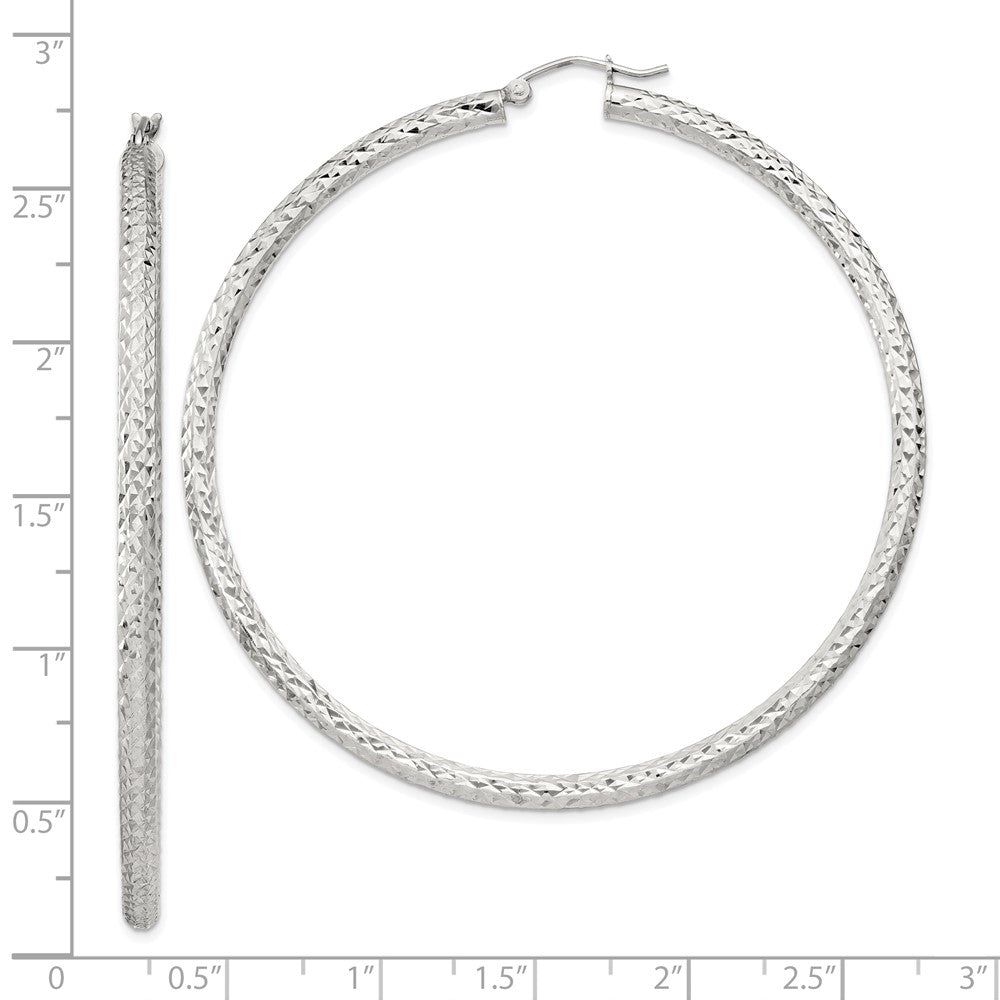 Sterling Silver D/C 3x65mm Hoop Earrings