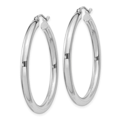 Sterling Silver Rhodium-plated 3mm Round Hoop Earrings