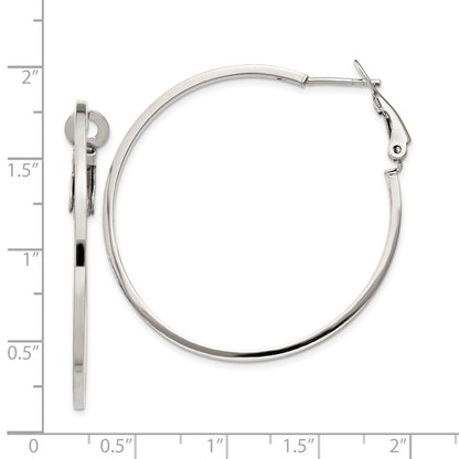 Sterling Silver RH-plated 1.5x40mm Omega Back Round Hoop Earrings