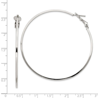 Sterling Silver RH-plated 1.5x60mm Omega Back Round Hoop Earrings