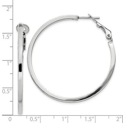 Sterling Silver RH-plated 2x40mm Omega Back Round Hoop Earrings