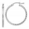Sterling Silver Rhodium-plated Diamond-cut 2x30mm Square Tube Hoop Earrings