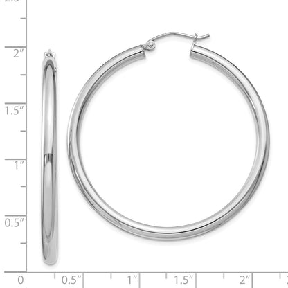 Sterling Silver Rhodium-plated 3mm Round Hoop Earrings