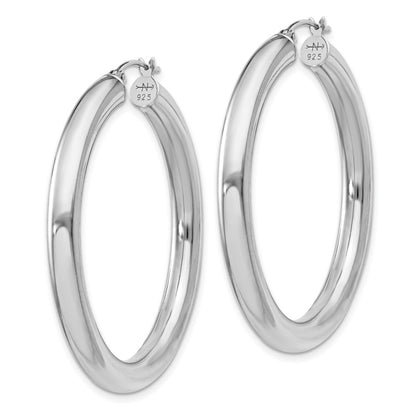 Sterling Silver Rhodium-plated 4mm Round Hoop Earrings
