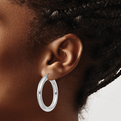 Sterling Silver Rhodium-plated 5mm Round Hoop Earrings