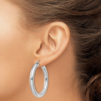 Sterling Silver Rhodium-plated 5mm Round Hoop Earrings