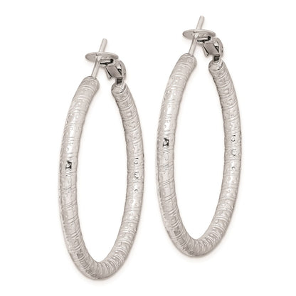 Sterling Silver Rhod-plated 3.25x40mm Omega Back Hoop Earrings