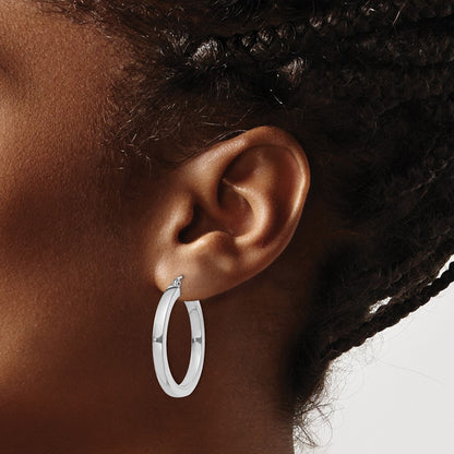 Sterling Silver Rhodium-plated 3x30mm Square Tube Hoop Earrings