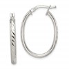 Sterling Silver Rhod-plated Textured 3mm Hollow Oval Hoop Earrings