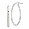 Sterling Silver Rhod-plated Textured 3mm Hollow Oval Hoop Earrings