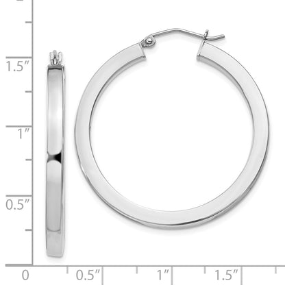 Sterling Silver Rhodium-plated 3x35mm Square Tube Hoop Earrings