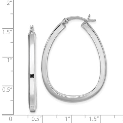 Sterling Silver Rhod-plated Square Tube 4mm Teardrop Hoop Earrings