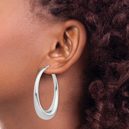 Sterling Silver Rhodium-plated Polished Hollow Oval Hoop Earrings