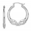 Sterling Silver Rhod-plated Textured Ram Head Round Hoop Earrings