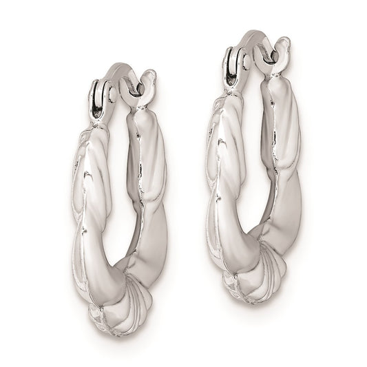 Sterling Silver Rhodium Plated Hollow Scalloped Hoop Earrings