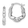 Sterling Silver Rhodium Plated Hollow Scalloped Hoop Earrings