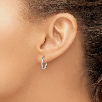 Sterling Silver Rhodium Plated Diamond Cut Hoop Earrings