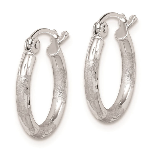 Sterling Silver Rhodium Plated Diamond Cut Hoop Earrings