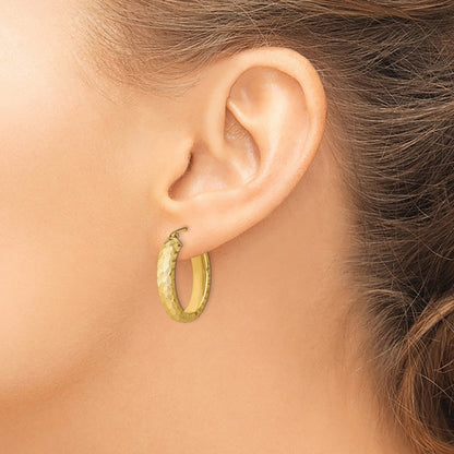 Sterling Silver Gold-plated Textured 5mm Oval Hoop Earrings