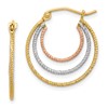 Sterling Silver Rhod-plated Yellow/Rose Vermeil 1.5mm Triple Hoop Earrings
