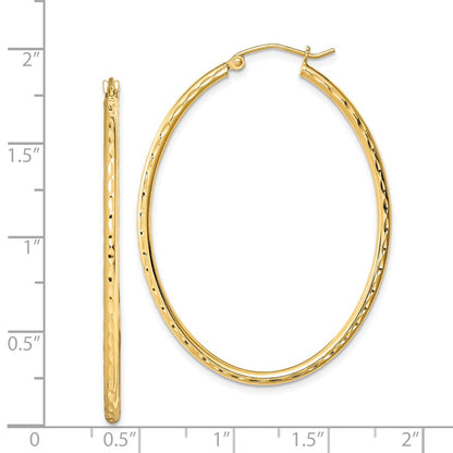 Sterling Silver Gold-plated Textured 2mm Hollow Oval Hoop Earrings