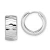 Sterling Silver Rhodium Polished Diamond Cut Hinged Hoop Earrings